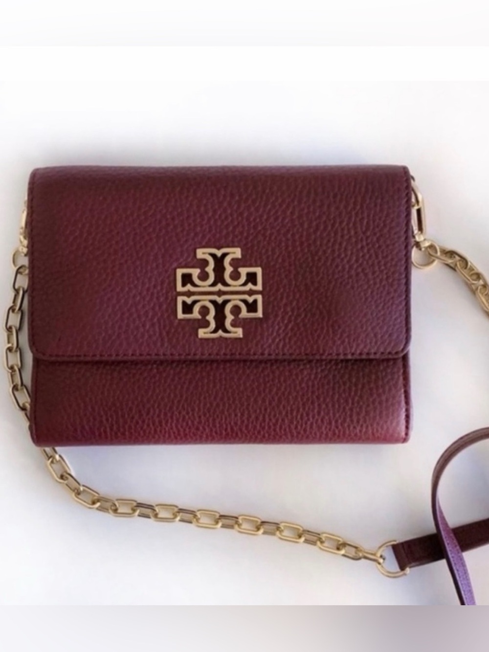 Tory Burch Britten Burgundy Leather Wallet Crossbody